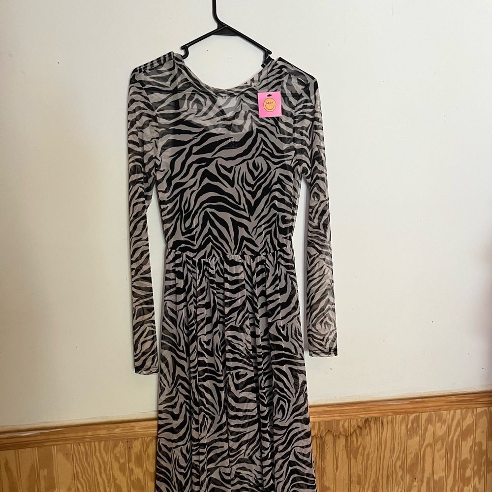 NWT Dressed in Lala Mesh Maxi Zebra Dress